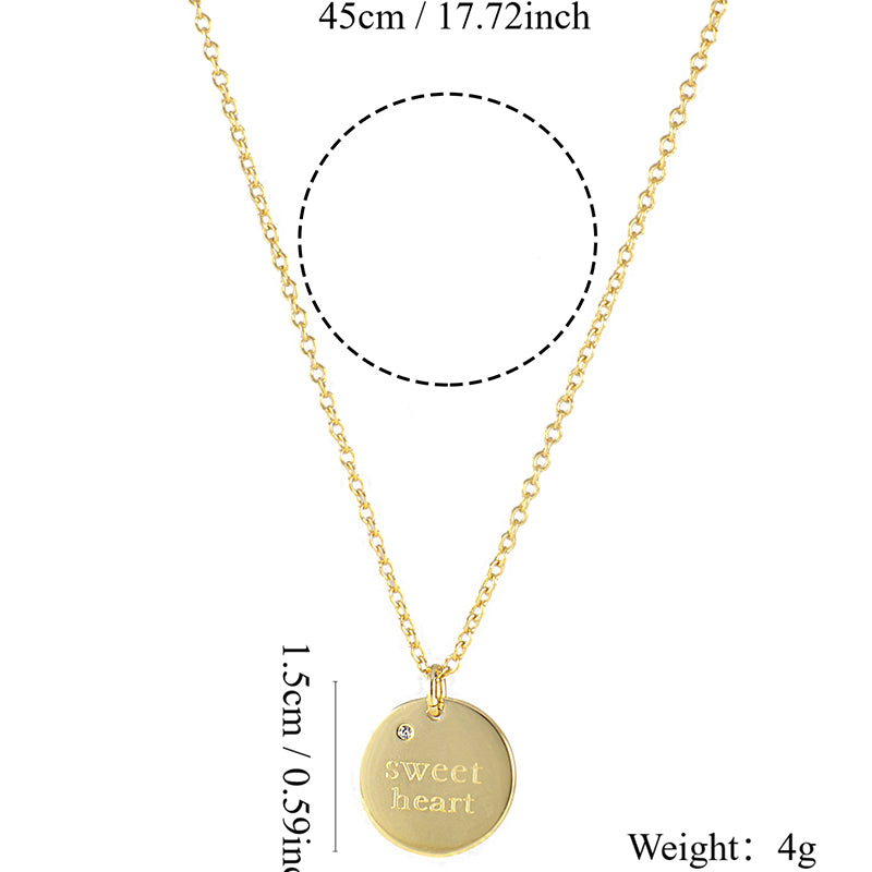 Streetwear Heart Shape Copper Plating Inlay Artificial Gemstones Zircon 18k Gold Plated Pendant Necklace