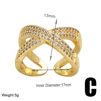 Simple Style Solid Color Copper Plating Inlay Zircon 18k Gold Plated Open Rings