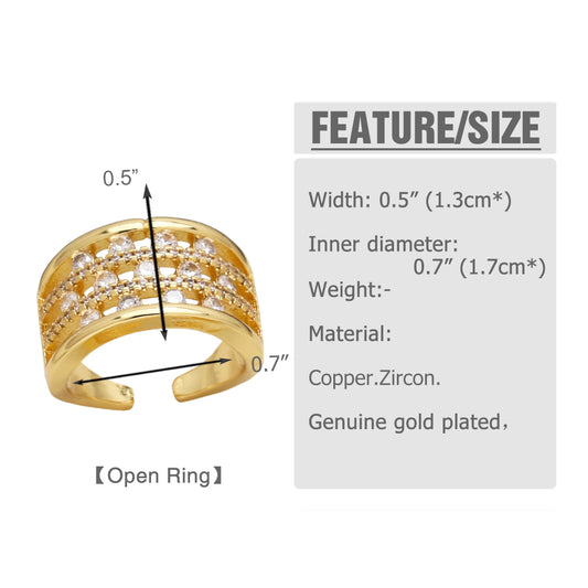 Simple Style Solid Color Copper Plating Inlay Zircon 18k Gold Plated Open Rings