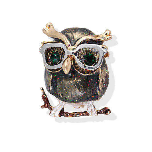 Business Owl Alloy Plating Inlay Artificial Gemstones Unisex Brooches