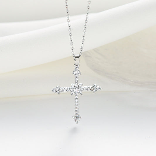 Simple Style Classic Style Cross Titanium Steel Plating Inlay Zircon Gold Plated Silver Plated Pendant Necklace