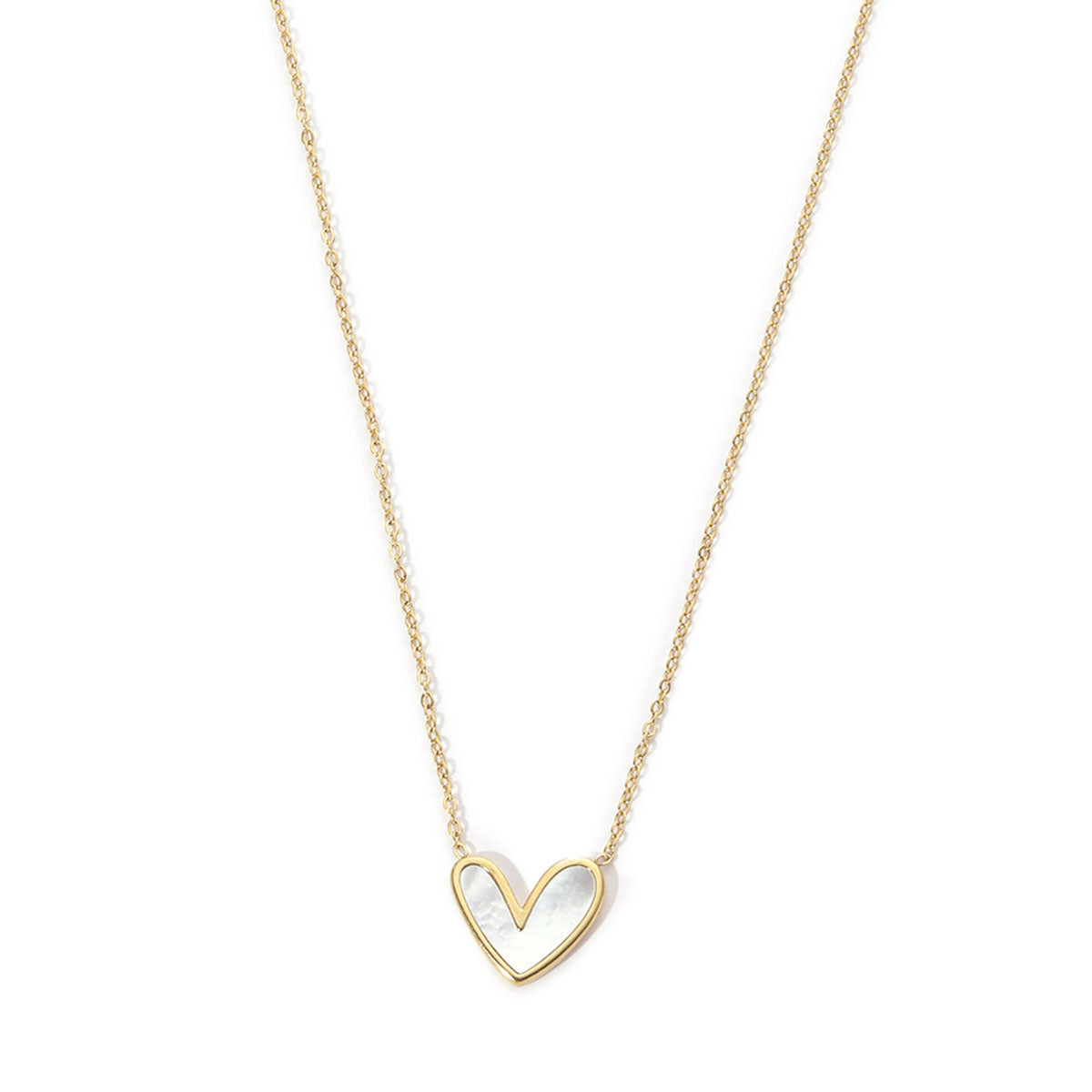 Simple Style Heart Shape Titanium Steel Plating Inlay Shell 18k Gold Plated Pendant Necklace
