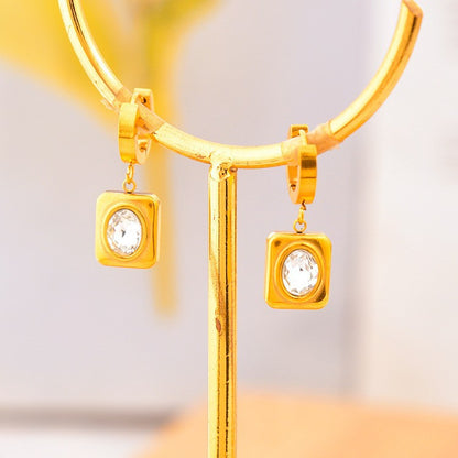 Classical Square Titanium Steel Inlay Zircon Women's Earrings Necklace