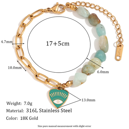 Sweet Simple Style Classic Style Heart Shape Eye Stainless Steel Beaded Plating 18k Gold Plated Bracelets Necklace
