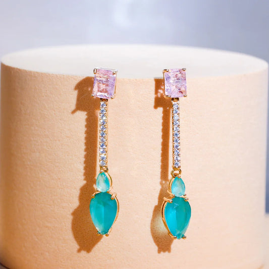 1 Pair Casual Elegant Shiny Square Water Droplets Inlay Copper Zircon K Gold Plated Drop Earrings