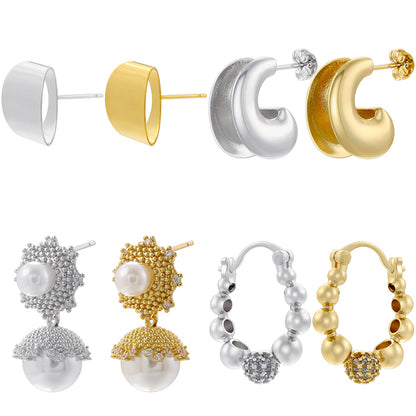 1 Pair Casual Vintage Style Vacation Irregular Plating Inlay Copper Artificial Pearls Zircon 18k Gold Plated Ear Studs
