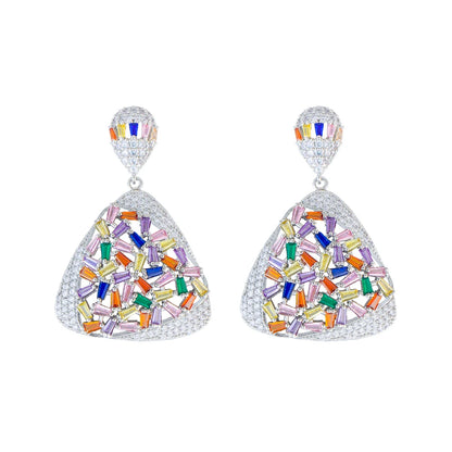 1 Pair Casual Shiny Triangle Water Droplets Inlay Copper Zircon White Gold Plated Drop Earrings