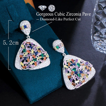 1 Pair Casual Shiny Triangle Water Droplets Inlay Copper Zircon White Gold Plated Drop Earrings