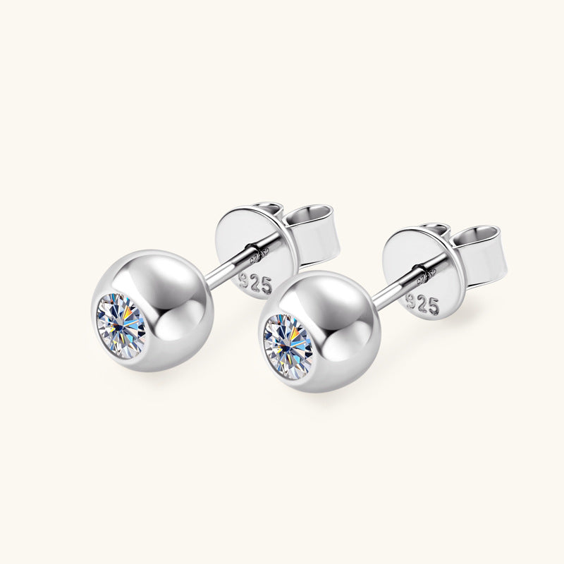 Simple Style Round Sterling Silver Gra Plating Inlay Moissanite Ear Studs