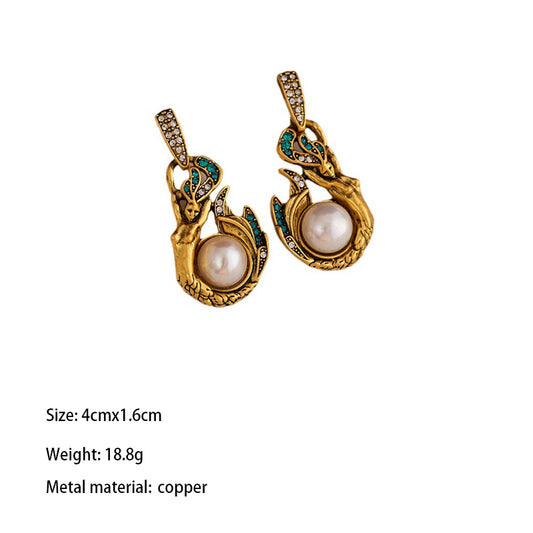 1 Pair Classical Vintage Style Mermaid Plating Inlay Copper Artificial Pearls 18k Gold Plated Drop Earrings