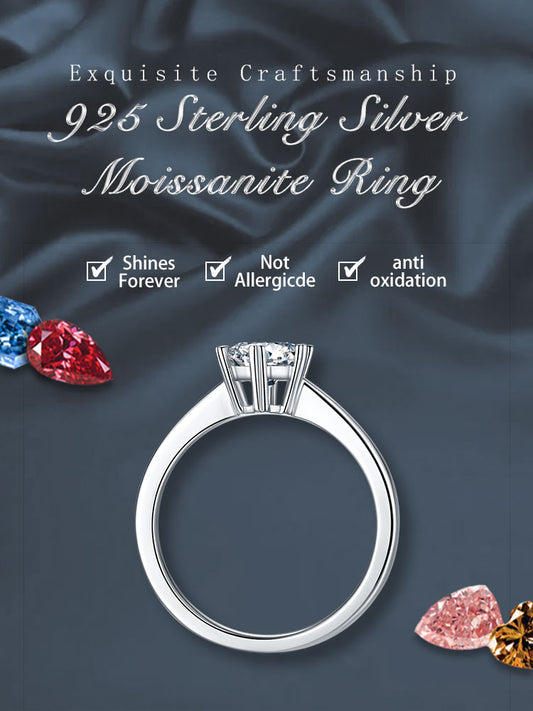 Luxurious Classic Style Round Sterling Silver Gra Plating Inlay Moissanite Rhodium Plated Silver Plated Rings