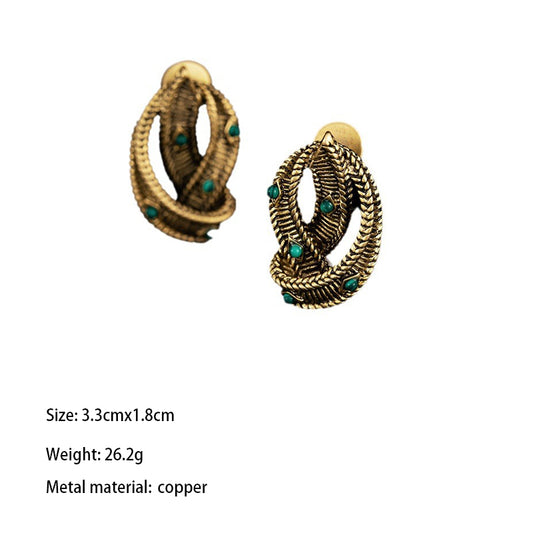 1 Pair Classical Retro Geometric Plating Inlay Copper Malachite Ear Studs