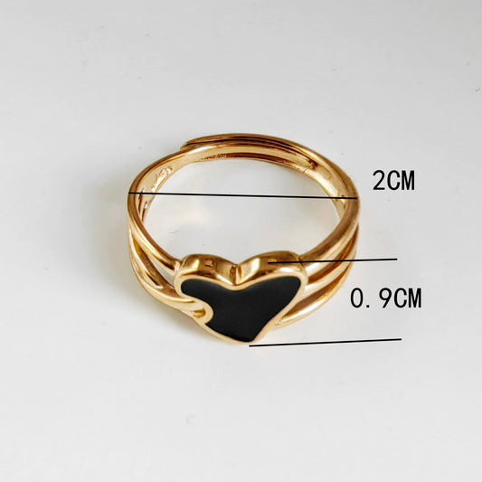 Streetwear Oval Heart Shape Stainless Steel Titanium Steel Enamel Plating 14k Gold Plated Open Rings