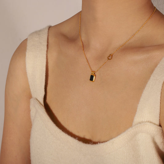 Elegant Simple Style Heart Shape Rectangle Titanium Steel Plating Inlay Acrylic 18k Gold Plated Pendant Necklace