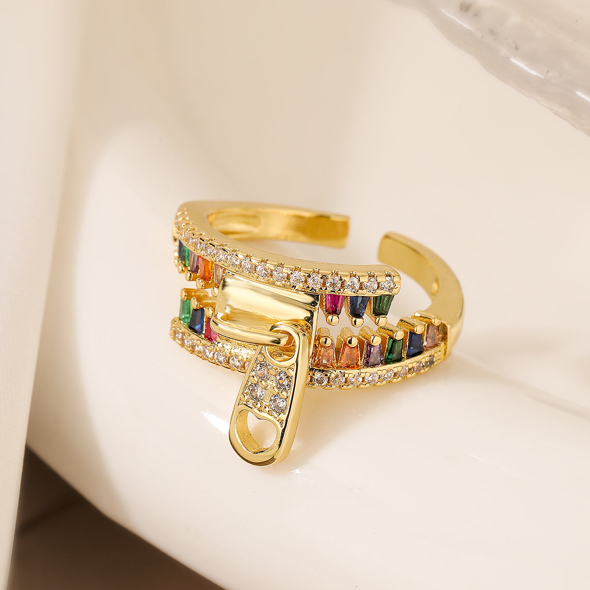 Wholesale Simple Style Commute Geometric Copper Inlay 18K Gold Plated Zircon Open Rings