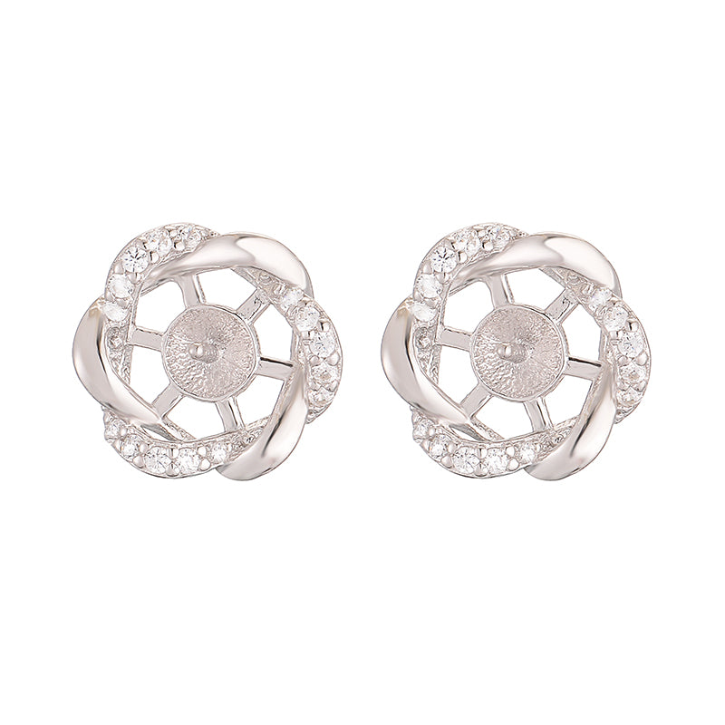 1 Pair Elegant Shiny Flower Plating Hollow Out Inlay Sterling Silver Zircon 18k Gold Plated Ear Studs