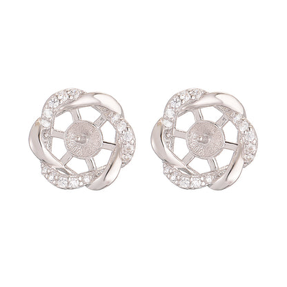 1 Pair Elegant Shiny Flower Plating Hollow Out Inlay Sterling Silver Zircon 18k Gold Plated Ear Studs
