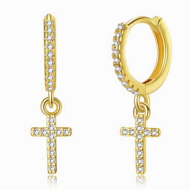 1 Pair Simple Style Cross Copper Zircon Drop Earrings