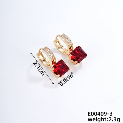 1 Pair Casual Classic Style Geometric Copper Zircon Drop Earrings