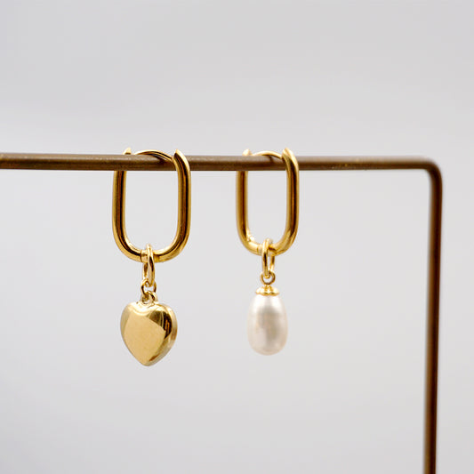 1 Pair Elegant Simple Style Water Droplets Heart Shape Plating Inlay Titanium Steel Freshwater Pearl Gold Plated Drop Earrings