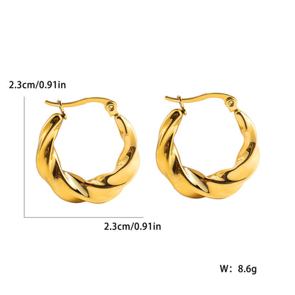 1 Pair Ig Style Casual Elegant Leaf Stamping Plating Three-dimensional Stainless Steel 18k Gold Plated Hoop Earrings