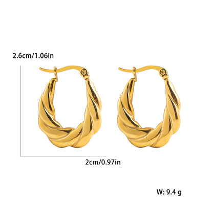 1 Pair Ig Style Casual Elegant Leaf Stamping Plating Three-dimensional Stainless Steel 18k Gold Plated Hoop Earrings