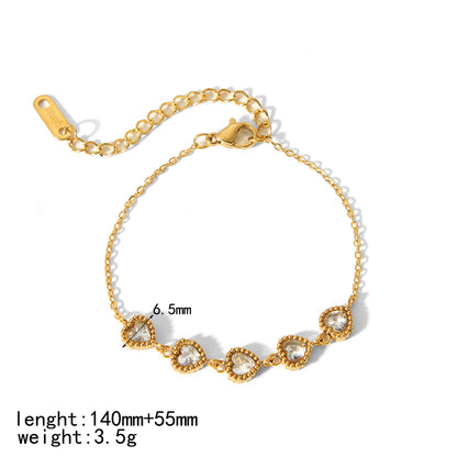 Ig Style Simple Style Quadrilateral Round Heart Shape Stainless Steel Polishing Plating Inlay Zircon 18k Gold Plated Bracelets