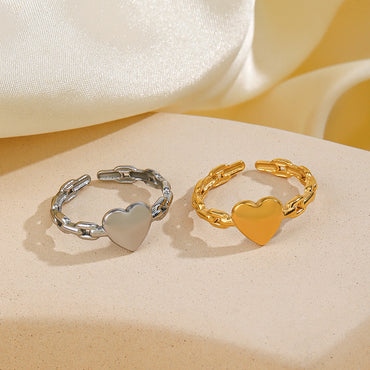 British Style Heart Shape Stainless Steel Plating Open Rings