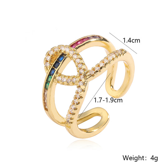 Simple Style Geometric Copper Plating Inlay Zircon 18k Gold Plated Open Rings