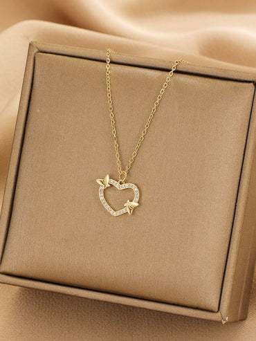 Sweet Heart Shape Butterfly Copper Zircon Pendant Necklace
