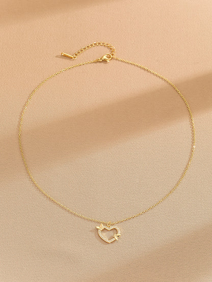 Sweet Heart Shape Butterfly Copper Zircon Pendant Necklace
