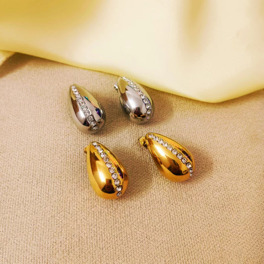 1 Pair Simple Style Water Droplets Plating Inlay Stainless Steel Rhinestones 18k Gold Plated Ear Studs