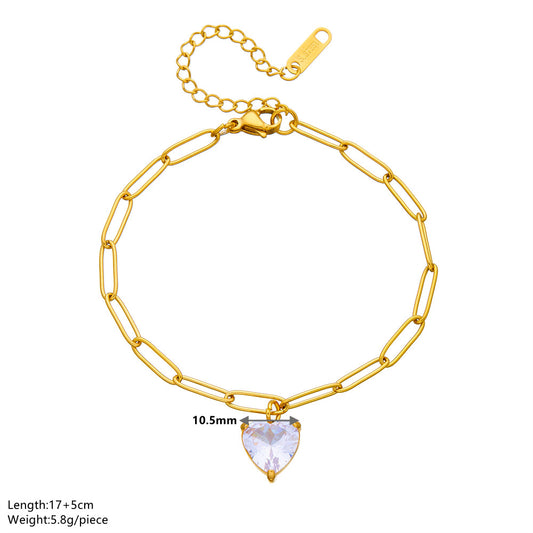 Elegant Romantic Heart Shape Titanium Steel Plating Inlay Rhinestones 18k Gold Plated Bracelets