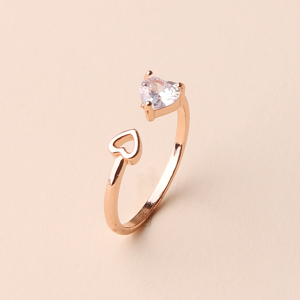 Sweet Simple Style Heart Shape Copper Plating Inlay Zircon Rose Gold Plated White Gold Plated Open Rings Rings