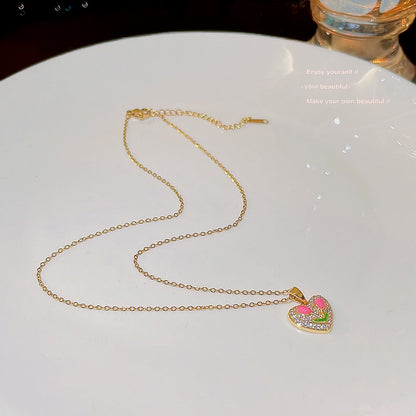 Sweet Heart Shape Tulip Titanium Steel Plating 18k Gold Plated Pendant Necklace