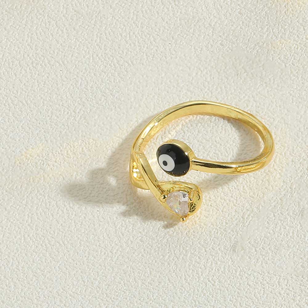 Simple Style Devil's Eye Copper Enamel Zircon 14k Gold Plated Open Rings