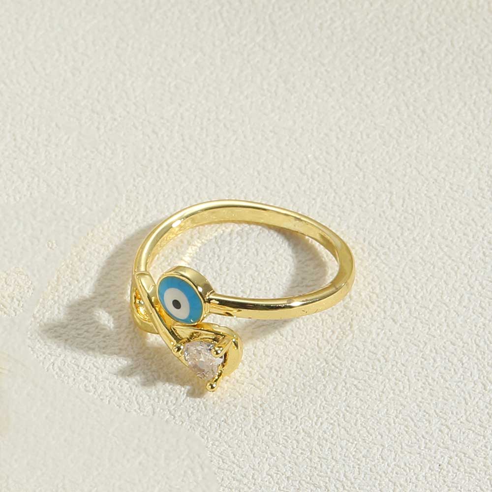 Simple Style Devil's Eye Copper Enamel Zircon 14k Gold Plated Open Rings