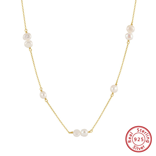 Simple Style Geometric Sterling Silver Plating Inlay Pearl 14k Gold Plated Pendant Necklace