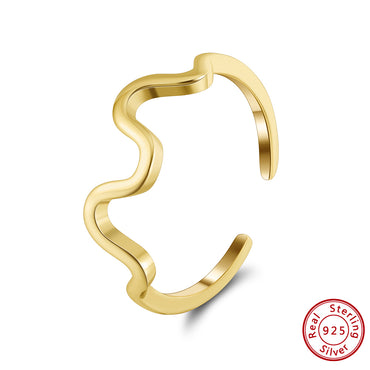 Simple Style Waves Sterling Silver Plating 14k Gold Plated White Gold Plated Open Rings