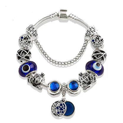 Punk Color Block Alloy Plating Inlay Rhinestones Glass Bead Silver Plated Women's Bangle