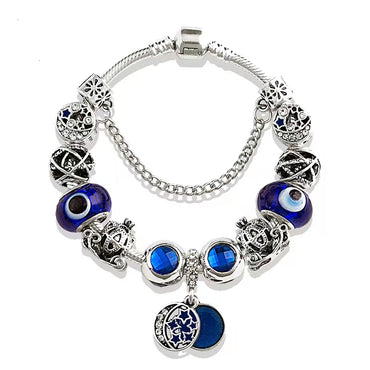 Punk Color Block Alloy Plating Inlay Rhinestones Glass Bead Silver Plated Women's Bangle
