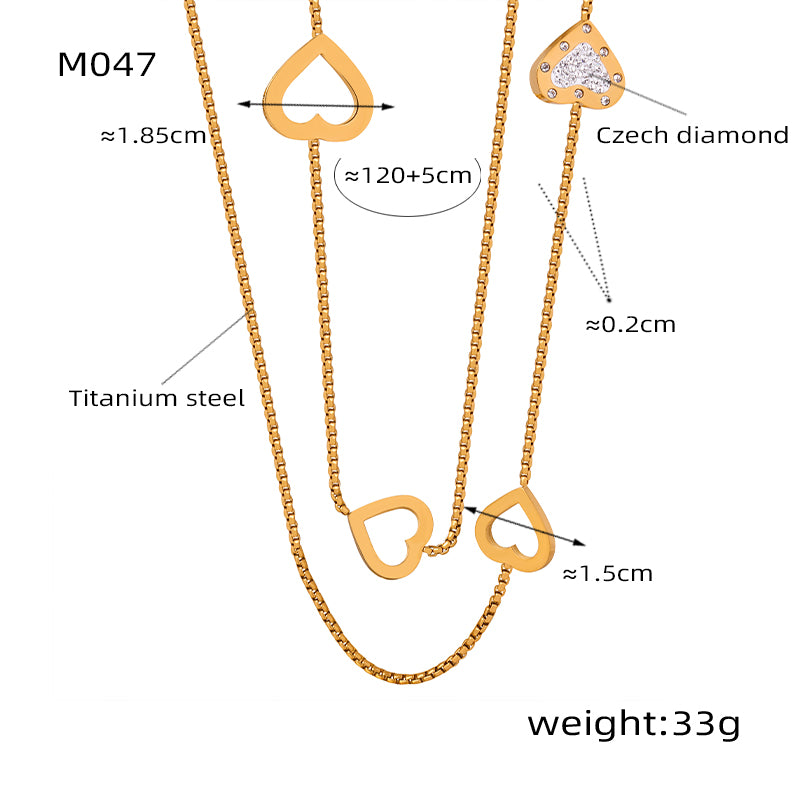 Elegant Simple Style Square Heart Shape Titanium Steel Plating Inlay Artificial Diamond Long Necklace