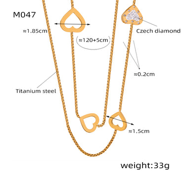 Elegant Simple Style Square Heart Shape Titanium Steel Plating Inlay Artificial Diamond Long Necklace
