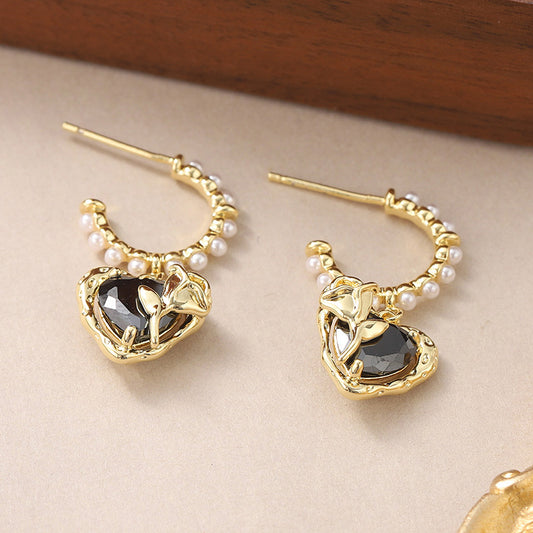 1 Pair IG Style Heart Shape Copper Zircon Drop Earrings