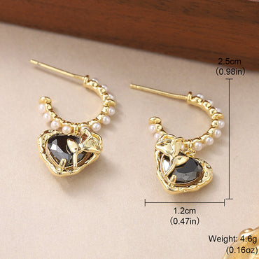 1 Pair IG Style Heart Shape Copper Zircon Drop Earrings