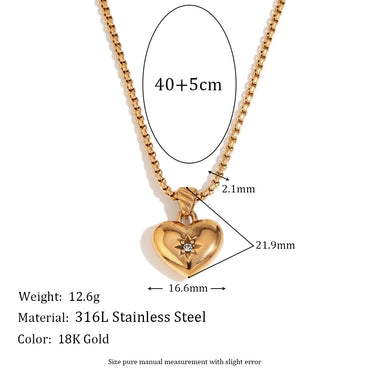Simple Style Classic Style Heart Shape Stainless Steel Plating Inlay Zircon 18k Gold Plated Pendant Necklace