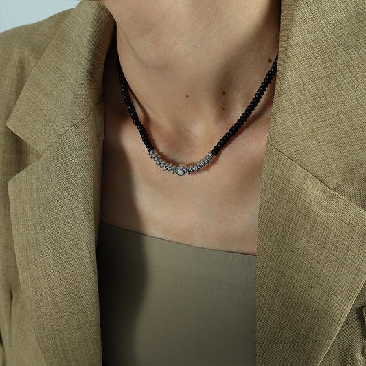 Cute Simple Style Round Agate Titanium Steel Necklace In Bulk