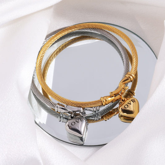 Simple Style Heart Shape Stainless Steel Bangle