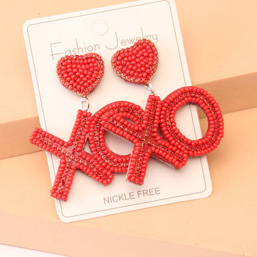 1 Pair Casual Elegant Letter Heart Shape Beaded Inlay Stainless Steel Cloth Glass Zircon Drop Earrings