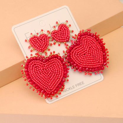 1 Pair Casual Elegant Letter Heart Shape Beaded Inlay Stainless Steel Cloth Glass Zircon Drop Earrings